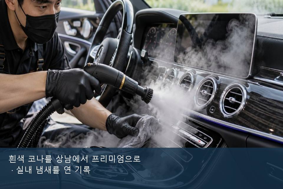 흰색 코나를 상남에서 프리미엄으로 · 실내 냄새를 연 기록